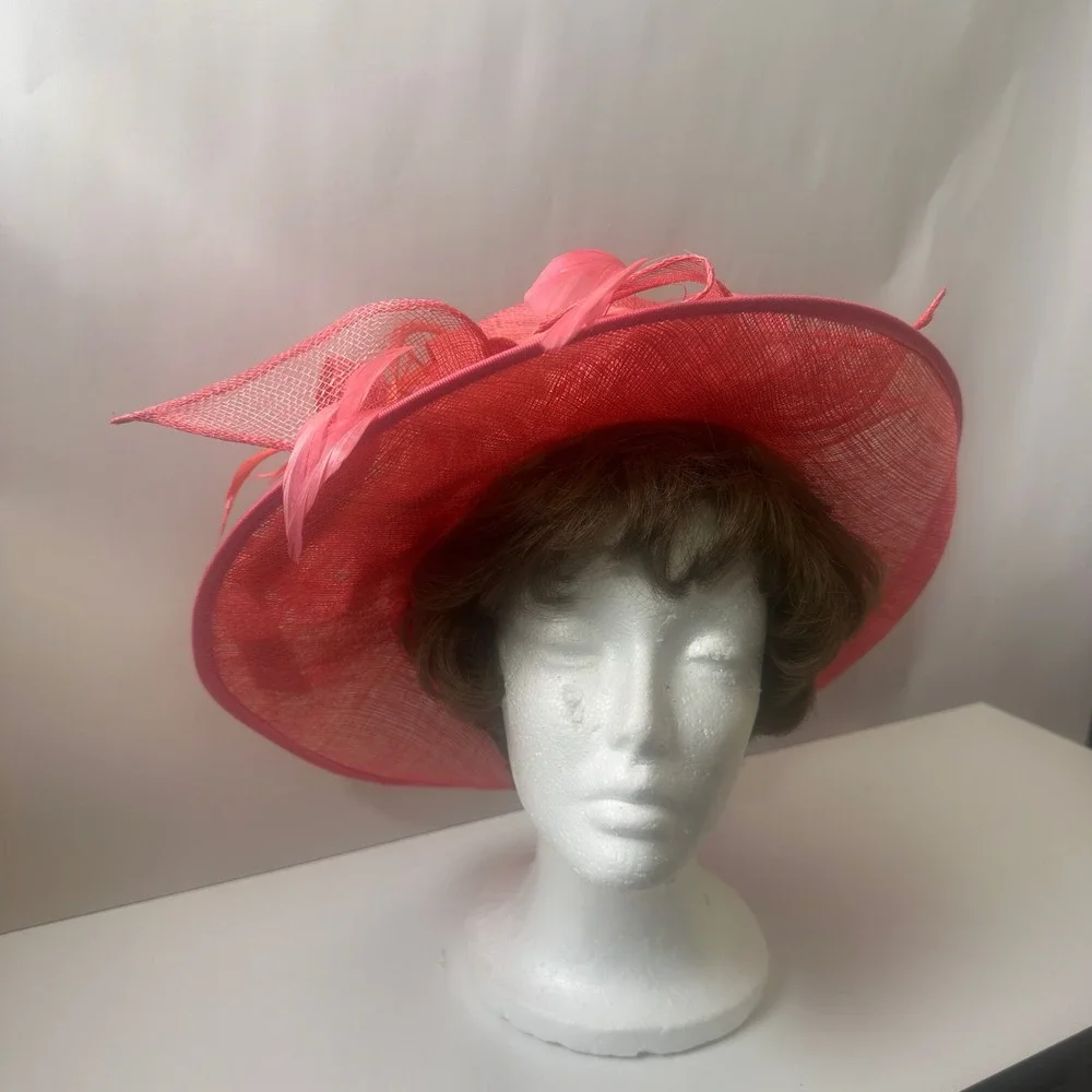 Emma B Design Balfour Hats England Coral Pink Sinamay Feather Fascinator Hat